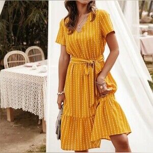 Women’s SHEIN Summer Mustard/yellow midi dress Size S.
